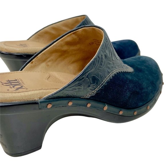 Sofft Navy Suede Leather Western Heeled Mules Size 8.5 Women's - Picture 4 of 5